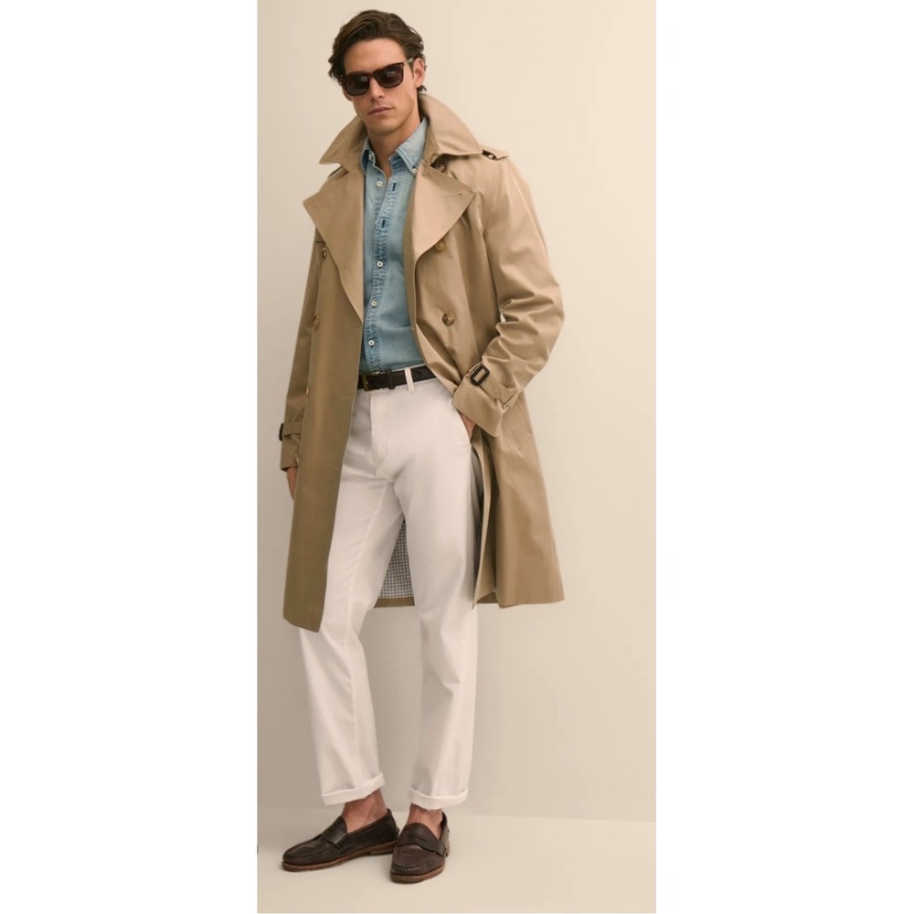 Brooks Brothers Mens Tan Poplin Double Breasted Trench Coat 38 Reg